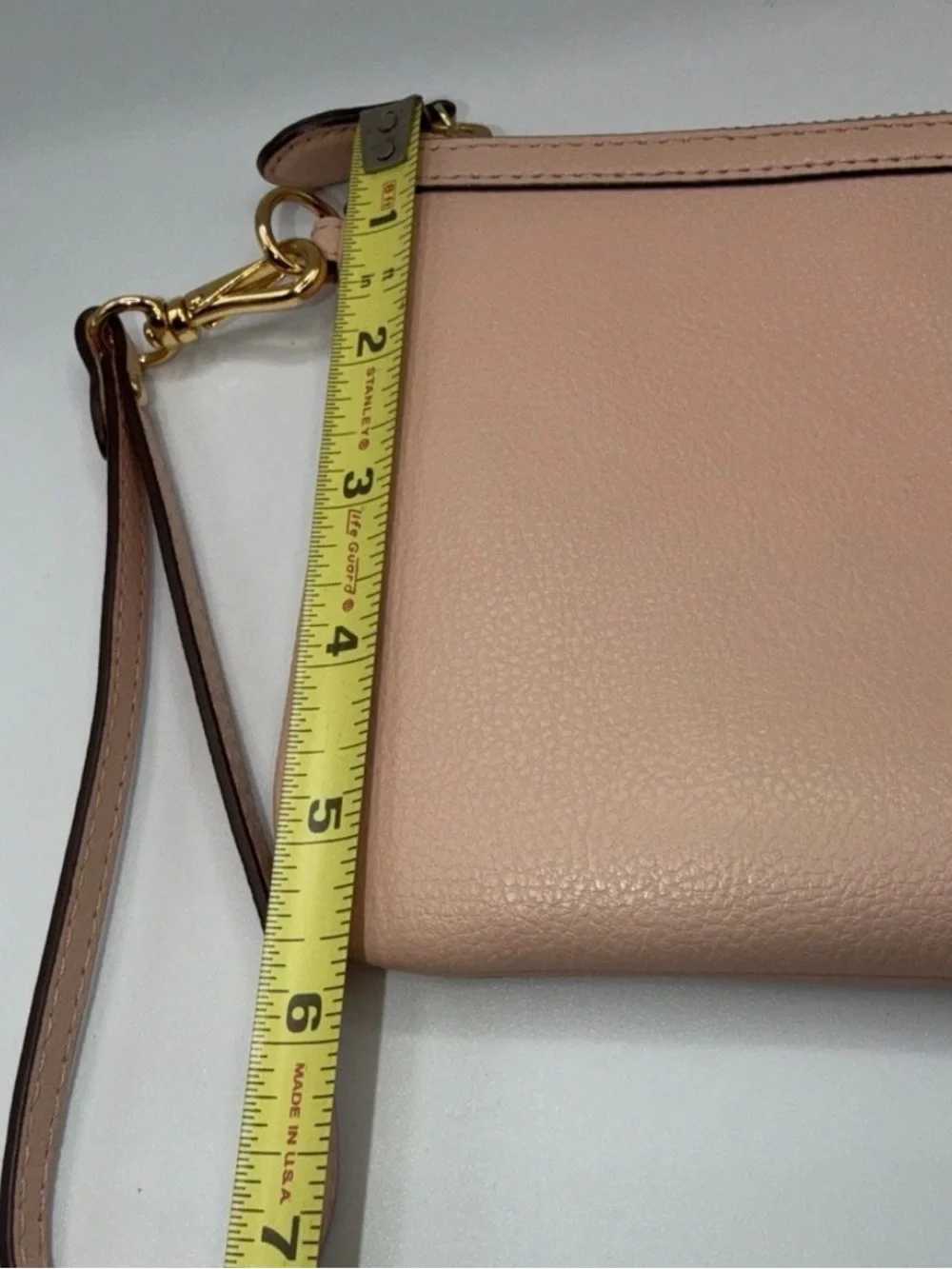 Lauren Ralph Lauren LIGHT PINK Pebbled Logo Zip Wristlet Pouch Gold Hardware